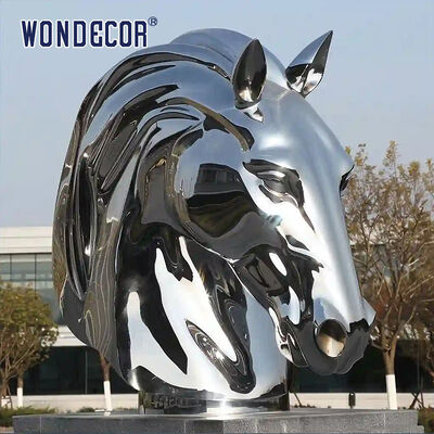 Extra Large Light Luxury Abstract Geometric Faceted Mirror Stainless Steel Horse Head Sculpture, Urban Landmark Landscape Art Statue For Outdoor Commercial Plaza