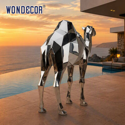 Custom Size Mirror Stainless Steel Geometric Dromedary Camel Sculpture for Resort Commercial Plaza Outdoor Art