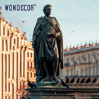 Bronze figure sculpture in urban square garden