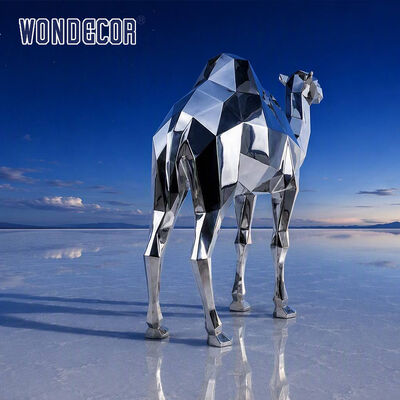 Custom Size Mirror Stainless Steel Geometric Dromedary Camel Sculpture for Resort Commercial Plaza Outdoor Art
